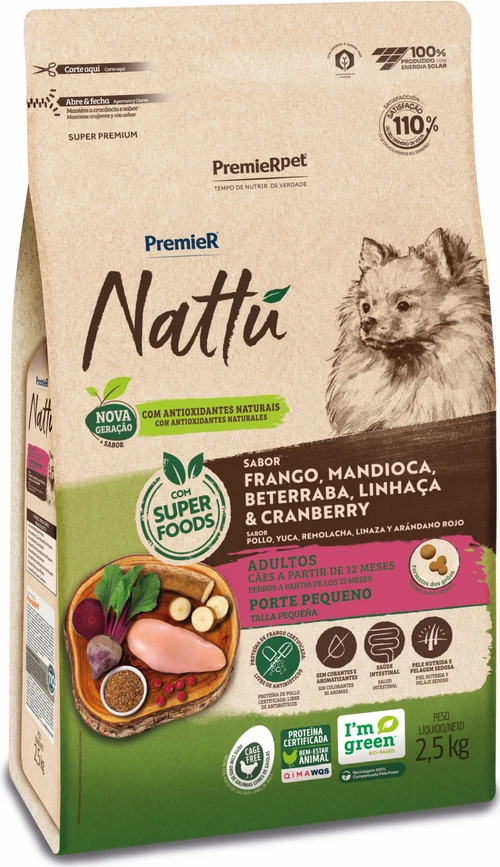 Ração Premier Nattú Mandioca para Cães Adultos de Pequeno Porte
